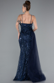 Abendkleid Lang Perlenbesetzt Marineblau ABU5003