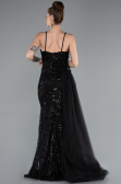 Abendkleid Lang Perlenbesetzt Schwarz ABU5003