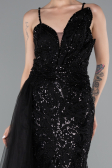 Abendkleid Lang Perlenbesetzt Schwarz ABU5003