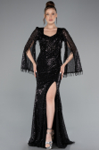 Abendkleid Lang Perlenbesetzt Schwarz ABU5002