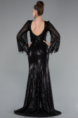 Abendkleid Lang Perlenbesetzt Schwarz ABU5002