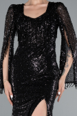 Abendkleid Lang Perlenbesetzt Schwarz ABU5002