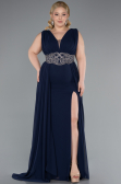 Kleider in Großen Größen Lang Chiffon Marineblau ABU5006