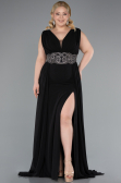 Kleider in Großen Größen Lang Chiffon Schwarz ABU5006