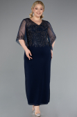 Abendgarderobe in Großen Größen Midi Chiffon Marineblau ABK2333