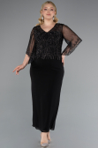 Abendgarderobe in Großen Größen Midi Chiffon Schwarz ABK2333