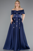 Abendkleid in Übergröße Lang Satin Marineblau ABU4998