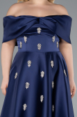 Abendkleid in Übergröße Lang Satin Marineblau ABU4998