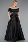 Abendkleid in Übergröße Lang Satin Schwarz ABU4998