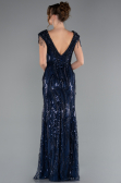 Abendkleid Lang Schuppig Marineblau ABU5030