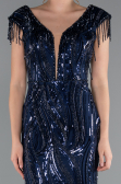 Abendkleid Lang Schuppig Marineblau ABU5030