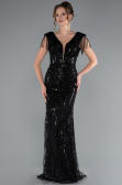 Abendkleid Lang Schuppig Schwarz ABU5030