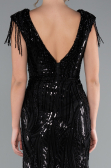 Abendkleid Lang Schuppig Schwarz ABU5030