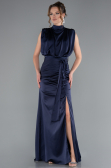 Abendkleid Lang Satin Marineblau ABU2133
