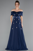 Abendkleid Lang Satin Marineblau ABU5015