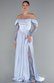 Standesamtkleid Lang Satin Eisblau ABU5054
