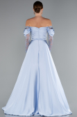 Standesamtkleid Lang Satin Eisblau ABU5054
