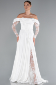 Standesamtkleid Lang Satin Weiß ABU5054