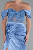 Indigo Abendkleid Satin Lang ABU5034