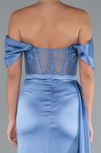 Indigo Abendkleid Satin Lang ABU5034