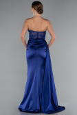Marineblau Abendkleid Satin Lang ABU5035
