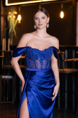 Abendkleid Lang Satin Sächsischblau ABU5034