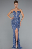 Abendkleid im Meerjungfrau-Stil Lang Schuppig Indigo ABU4790