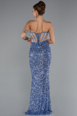 Abendkleid im Meerjungfrau-Stil Lang Schuppig Indigo ABU4790