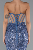 Abendkleid im Meerjungfrau-Stil Lang Schuppig Indigo ABU4790