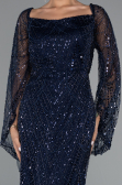 Abendkleid Lang Perlenbesetzt Marineblau ABU5066