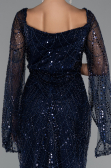 Abendkleid Lang Perlenbesetzt Marineblau ABU5066