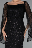 Abendkleid Lang Perlenbesetzt Schwarz ABU5066