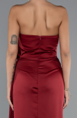 Weinrot Abendkleid Satin Lang ABU4174