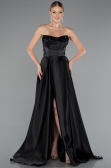 Standesamtkleid Lang Satin Schwarz ABU5064