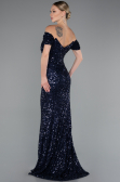 Abendkleid im Meerjungfrau-Stil Lang Schuppig Marineblau ABU4906