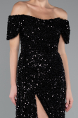 Abendkleid Lang Schuppig Schwarz ABU4843