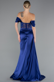 Marineblau Abendkleid Satin Lang ABU5034