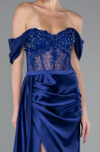 Marineblau Abendkleid Satin Lang ABU5034