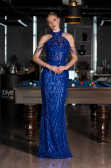 Abendkleid Lang Perlenbesetzt Sächsischblau ABU4912