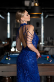 Abendkleid Lang Perlenbesetzt Sächsischblau ABU4912
