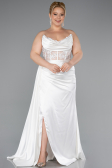 Weiß Abschlusskleid In Übergröße Satin Lang ABU3855