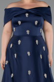 Kleider in Großen Größen Lang Satin Marineblau ABU5072