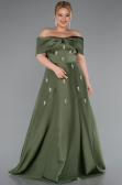 Khaki Abendkleid İn Übergröße Satin Lang ABU4998