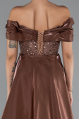 Abendkleid Lang Perlenbesetzt Braun ABU5099