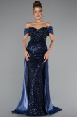Abendkleid Lang Perlenbesetzt Marineblau ABU5099