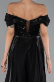 Abendkleid Lang Perlenbesetzt Schwarz ABU5099