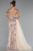 Gold Abendkleid Perlenbesetzt Lang ABU5003