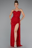 Rot Abendkleid Perlenbesetzt Lang ABU4871