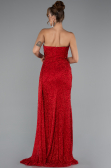 Rot Abendkleid Perlenbesetzt Lang ABU4871