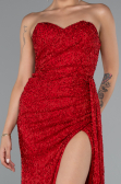 Rot Abendkleid Perlenbesetzt Lang ABU4871
